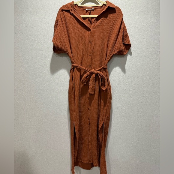 Lush Rust Button-Up Maxi Dress - Picture 1 of 6